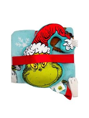 RARE NEW Dr. Seuss The Grinch Max Pillow Fleece Throw Blanket SET 40x50" NWT Bed